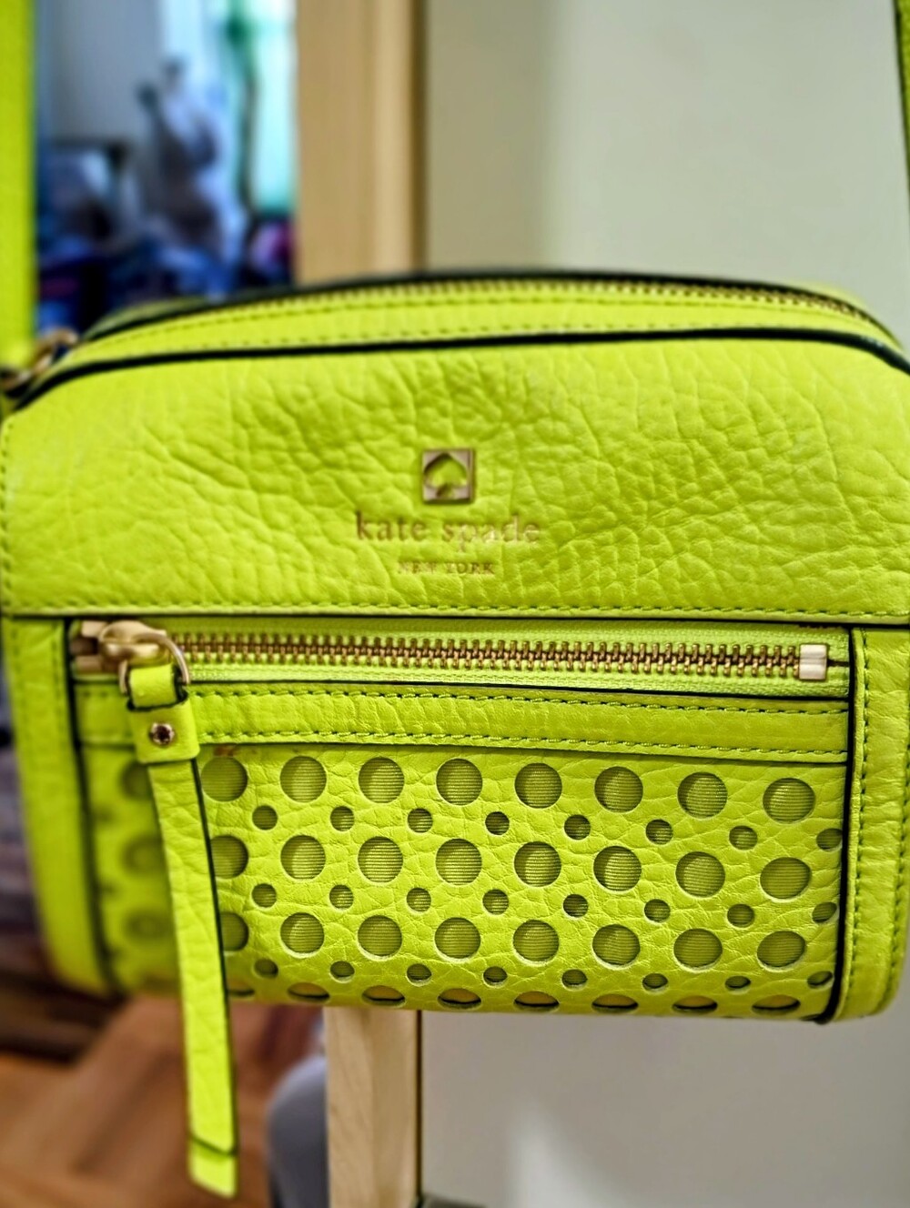 Kate Spade Perri Lane Looloo Lime Green  Leather Crossbody Bag